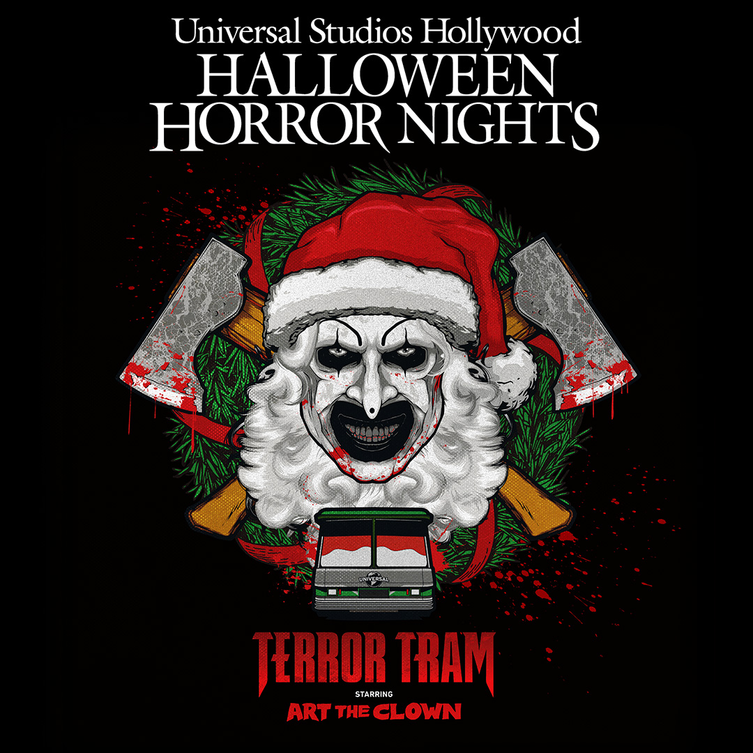 Art the Clown Hijacks Christmas at Universal's Halloween Horror Nights 1 Universal Horror Nights · Art the Clown · Terror Tram